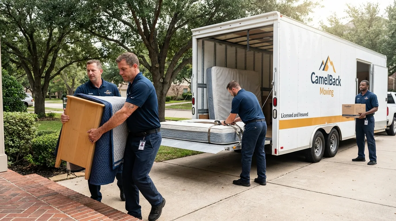 Crew loading residential truck for cross-state move from Gilberts, IL