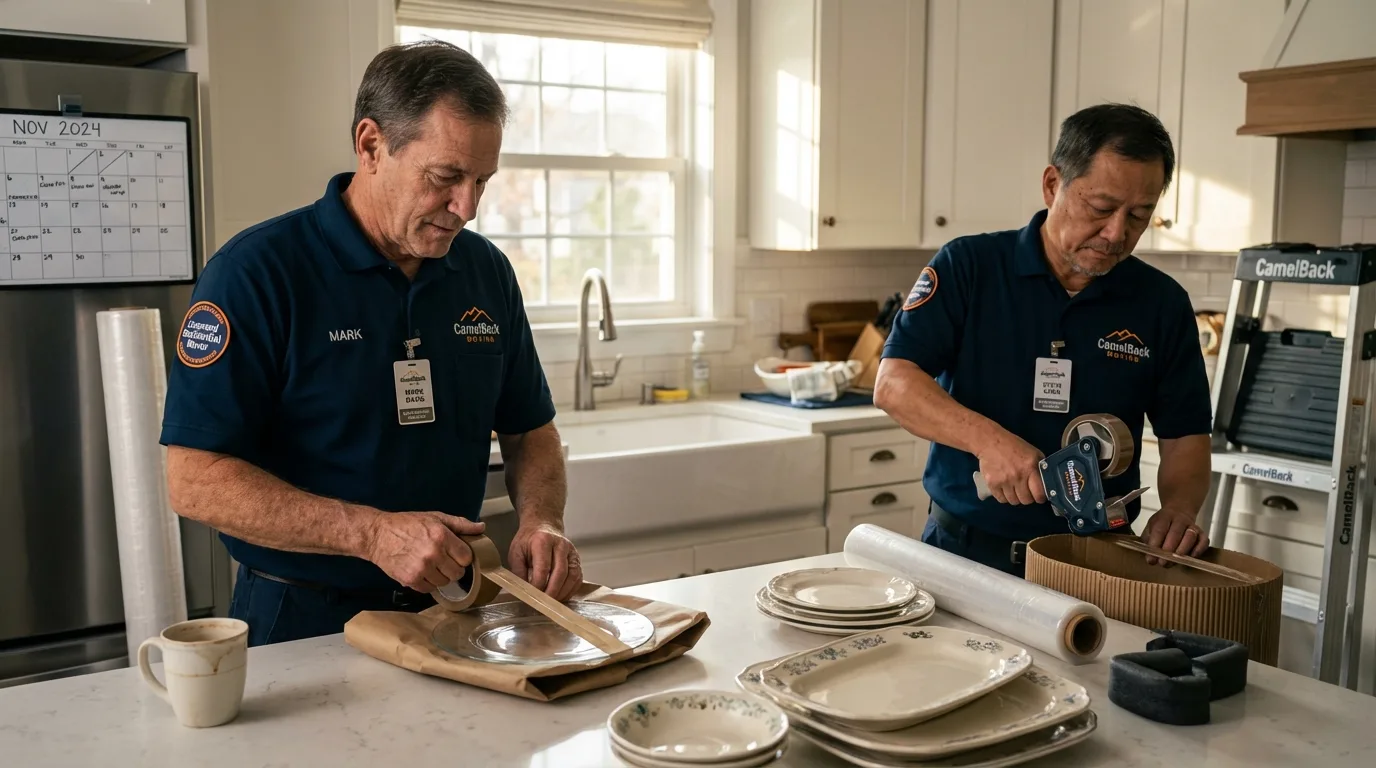Professional crew packing kitchen dishware in Gilberts, IL